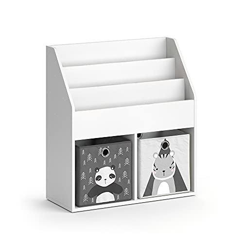 Vicco Kinderregal Weiß Luigi mit 2 Faltboxen Opt.5 — 72x79x31 cm hergestellt aus Spanplatte — Bücherregal für Familien mit Kids, Cleveres Möbel für kreative Spielstunden von Vicco