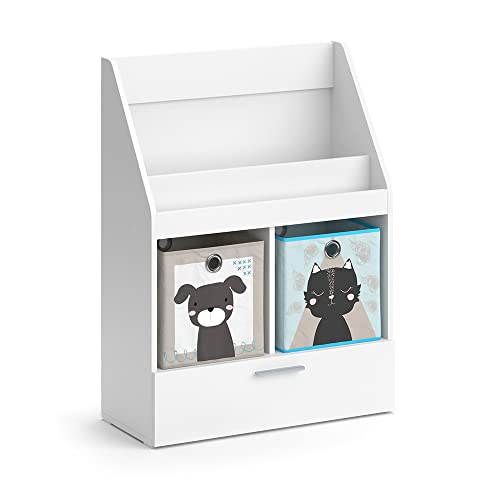 Vicco Kinderregal Weiß Luigi mit Schublade und 2 Faltboxen Opt.3-72x96x31 cm aus Spanplatte - Bücherregal ideal fürs Kinderzimmer, Praktisches Aufbewahrungssystem für Kinderzimmer-Chaos Vicco Kinderregal Weiß Luigi mit Schublade und 2 Faltboxen Opt.3-72x96x31 cm aus Spanplatte - Bücherregal ideal fürs Kinderzimmer, Praktisches Aufbewahrungssystem für Kinderzimmer-Chaos von Vicco