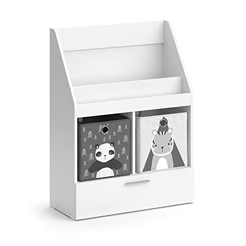 Vicco Kinderregal Weiß Luigi mit Schublade und 2 Faltboxen Opt.2-72x96x31 cm aus Spanplatte - Bücherregal ideal fürs Kinderzimmer, Praktisches Aufbewahrungssystem für Kinderzimmer-Chaos Vicco Kinderregal Weiß Luigi mit Schublade und 2 Faltboxen Opt.2-72x96x31 cm aus Spanplatte - Bücherregal ideal fürs Kinderzimmer, Praktisches Aufbewahrungssystem für Kinderzimmer-Chaos von Vicco