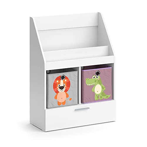 Vicco Kinderregal Weiß Luigi mit Schublade und 2 Faltboxen Opt.4-72x96x31 cm aus Spanplatte - Bücherregal ideal fürs Kinderzimmer, Praktisches Aufbewahrungssystem für Kinderzimmer-Chaos Vicco Kinderregal Weiß Luigi mit Schublade und 2 Faltboxen Opt.4-72x96x31 cm aus Spanplatte - Bücherregal ideal fürs Kinderzimmer, Praktisches Aufbewahrungssystem für Kinderzimmer-Chaos von Vicco