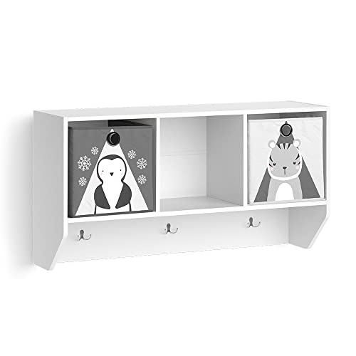 Vicco Wandregal für das Kinderzimmer Luigi, Weiß, 107 x 56 cm mit 2 Faltboxen Opt.1 von Vicco