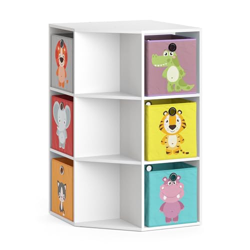 Vicco Kinderregal Weiß Luigi mit 6 Faltboxen Opt.1-64x108x64 cm gefertigt aus Spanplatte - Bücherregal für den Einsatz im Kinderzimmer, smarte Aufbewahrungslösung für den Alltag von Vicco