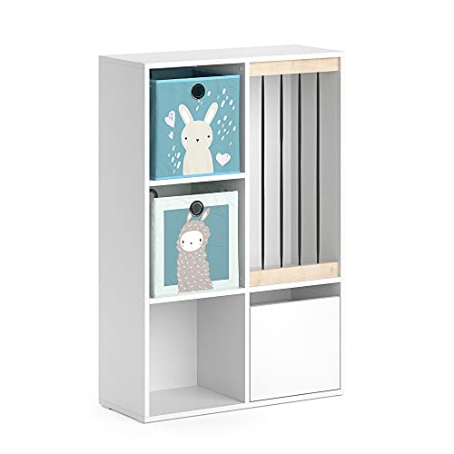 Vicco Kinderregal Weiß Luigi mit 2 Faltboxen Opt.6-29x108x72 cm hergestellt aus Spanplatte - Bücherregal perfekt fürs Kinderzimmer, praktische Organisation mit minimalem Platzbedarf von Vicco