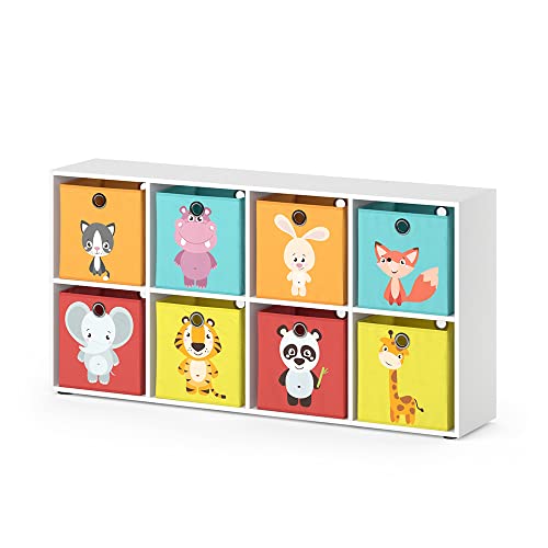 Vicco Kinderregal Weiß Scutum mit 8 Faltboxen - 143x72x29 cm gefertigt aus Spanplatte - Bücherregal perfekt fürs Kinderzimmer, praktische Aufbewahrung für Bücher und Spielzeug von Vicco