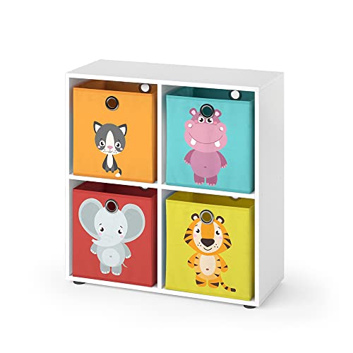 Vicco Kinderregal Weiß Tetra mit 4 Faltboxen (rot/gelb) - 73x72x29 cm gefertigt aus Spanplatte - Bücherregal perfekt fürs Kinderzimmer, praktische Aufbewahrung für Bücher und Spielzeug von Vicco