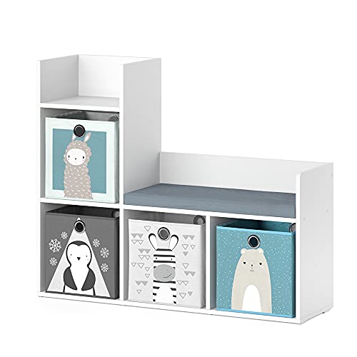 Vicco Kindersitzbank Weiß Luigi mit 2 Faltboxen Opt.2 — 107x89x31 cm hergestellt aus Spanplatte — Spielzeugschrank ideal für Kinder, mit Sitzfläche für funktionale Raumnutzung von Vicco