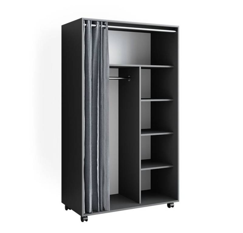 Vicco Kleiderschrank Doros, Grau, 100 x 168 cm mit Rollen mit Kleiderstange von Vicco