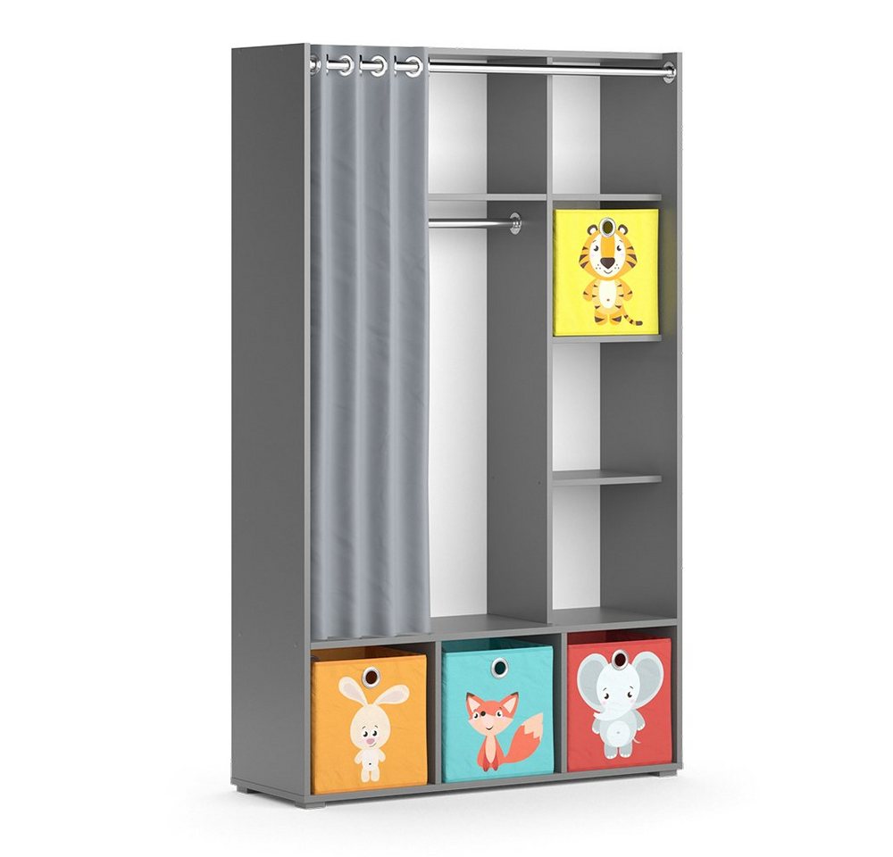 Vicco Kleiderschrank Luigi, Grau, 105.8 x 178.1 cm Mit Faltboxen (bunt) von Vicco