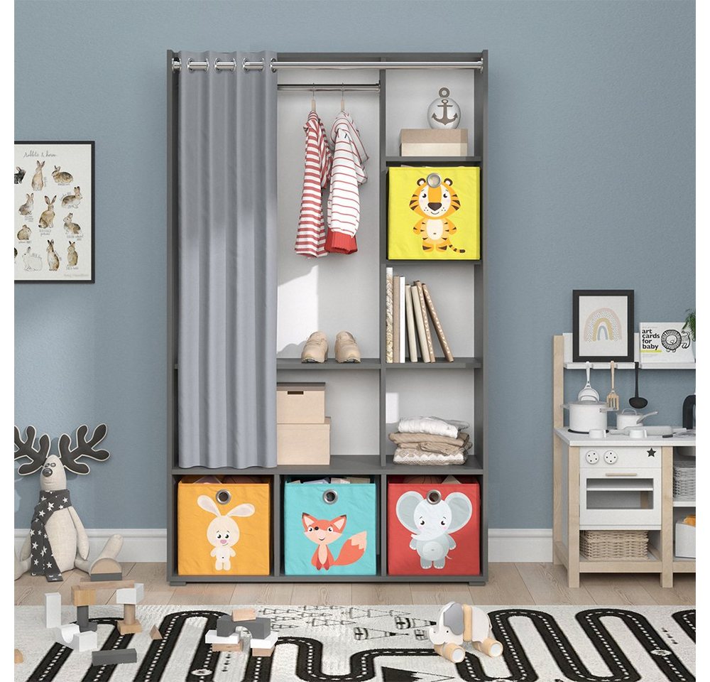 Vicco Kleiderschrank Luigi, Grau, 105.8 x 178.1 cm Mit Faltboxen (bunt) von Vicco