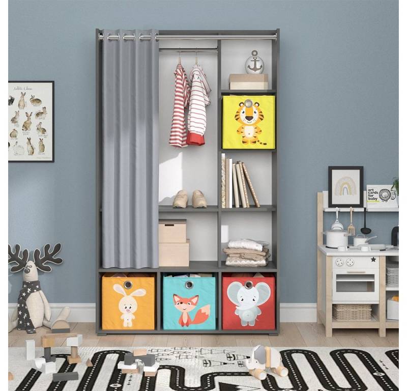 Vicco Kleiderschrank Luigi, Grau, 105.8 x 178.1 cm Mit Faltboxen (bunt) von Vicco