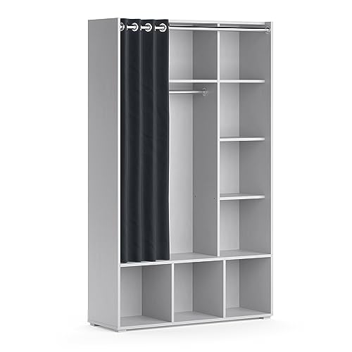 Vicco Kleiderschrank Luigi, Hellgrau, 105.8 x 178.1 cm mit Vorhang-Kleiderstange von Vicco