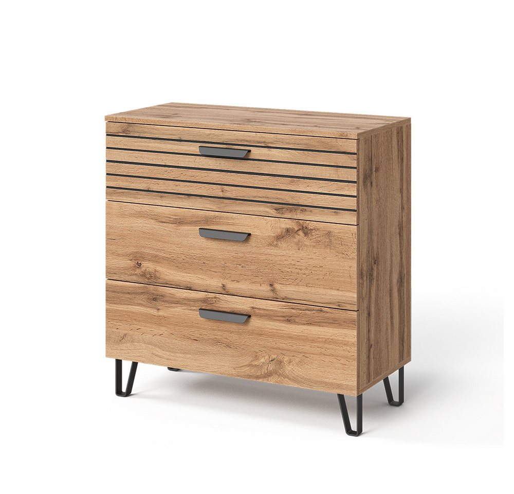 Vicco Kommode Amber, Eiche Wotan, 80 x 82 cm mit 3 Schubladen Vicco Kommode Amber, Eiche Wotan, 80 x 82 cm mit 3 Schubladen von Vicco