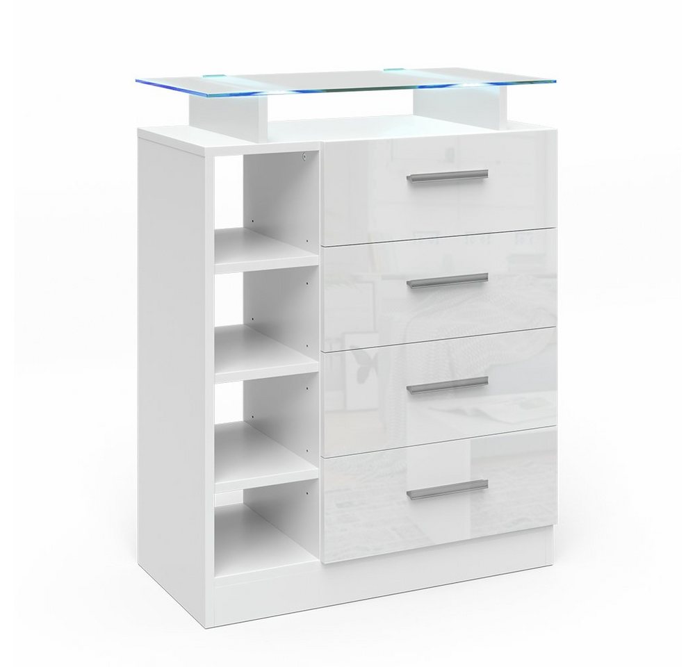 Vicco Kommode Highboard Sideboard ASTI 4 Schubladen LED Weiß Hochglanz von Vicco