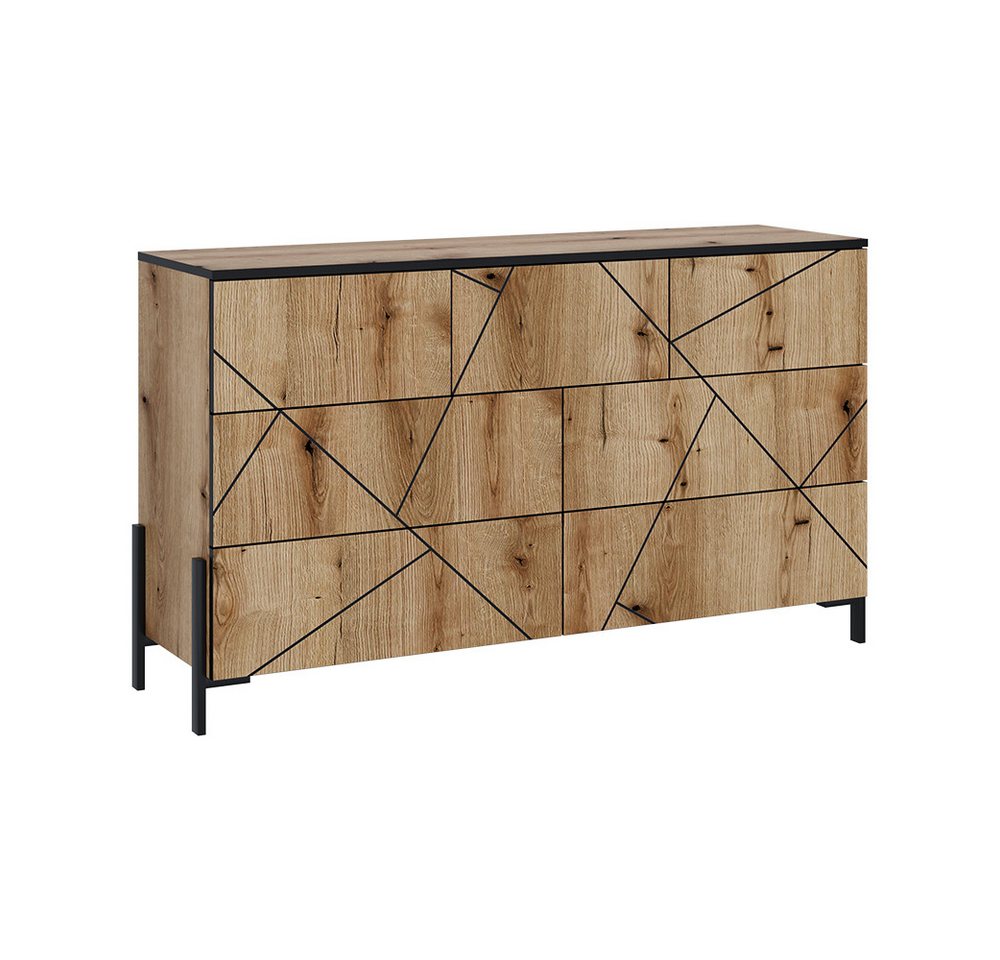 Vicco Kommode Hatto, Eiche, 139.8 x 80.2 cm mit 7 Schubladen von Vicco