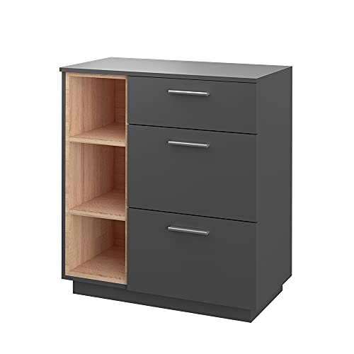 Vicco Sideboard Beatrice, Anthrazit/Sonoma, 79.6 x 88 cm mit 3 Schubladen von Vicco