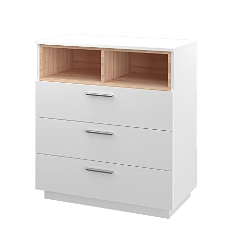 Vicco Kommode Beatrice, Weiß/Sonoma, 79.6 x 88 cm mit 3 Breiten Schubladen von Vicco