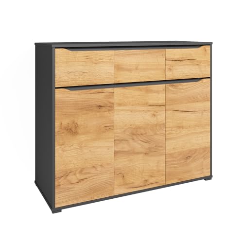 Vicco Kommode Ruben, Anthrazit/Goldkraft Eiche, 120 x 101 cm mit Schubladen von Vicco