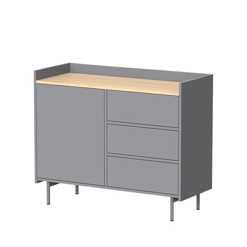 Vicco Kommode Velina, Grau/Eiche, 100 x 82 cm mit 3 Schubladen und 1 Tür von Vicco