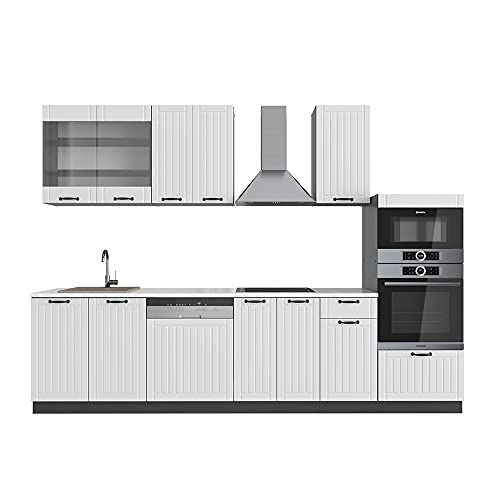Vicco Küchenzeile Fame-Line, Weiß Landhaus/Anthrazit, 300 cm mit Hochschrank, ohne Arbeitsplatte von Vicco