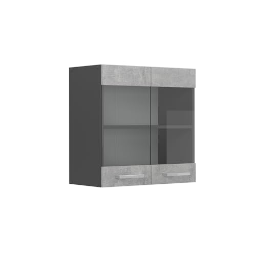 Vicco Küchenglashängeschrank R-Line, Glashängeschrank, Beton, 60 cm von Vicco