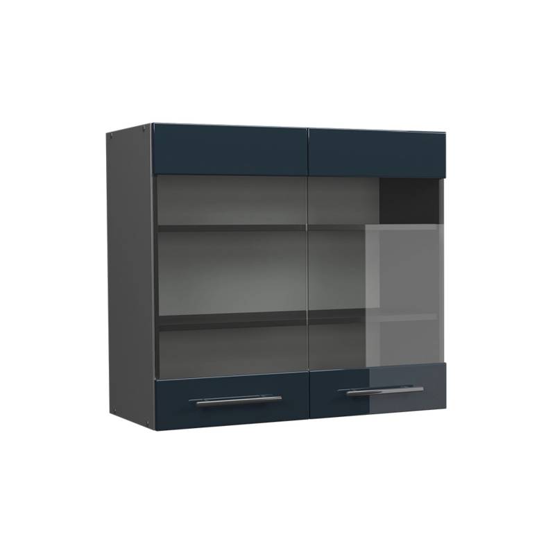Vicco Küchenglasschrank Fame-Line Dunkelblau Hochglanz/Anthrazit 80 cm von Vicco