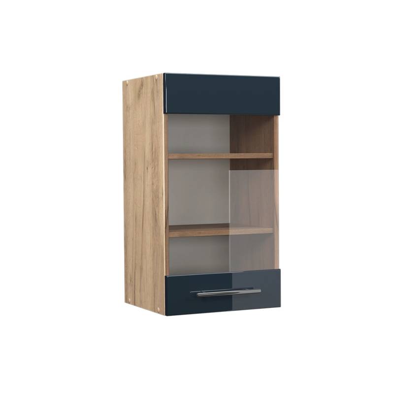 Vicco Küchenglasschrank Fame-Line Dunkelblau Hochglanz/Goldkraft Eiche 40 cm von Vicco