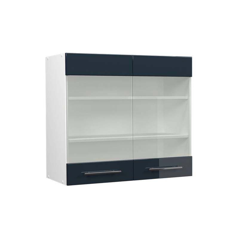 Vicco Küchenglasschrank Fame-Line Glashängeschrank Dunkelblau Hochglanz/Weiß 80 cm von Vicco