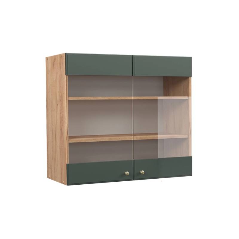 Vicco Küchenglasschrank Fame-Line Grün-Gold Landhaus/Goldkraft Eiche 80 cm von Vicco