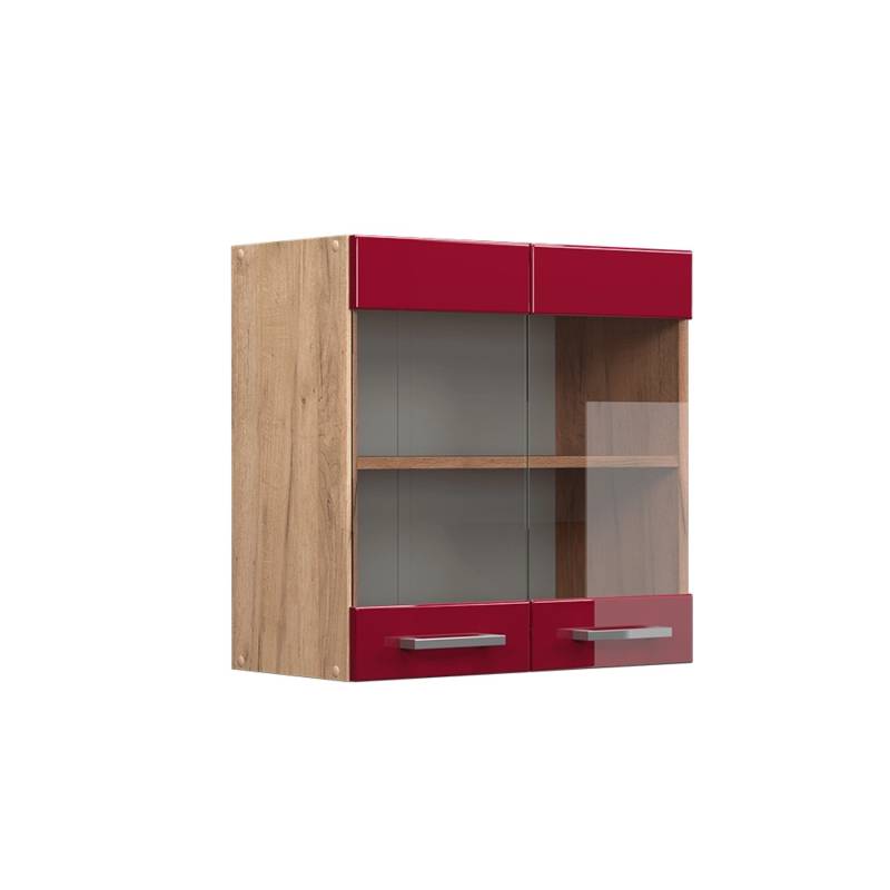 Vicco Küchenglasschrank R-Line Bordeaux Hochglanz/Goldkraft Eiche 60 cm von Vicco