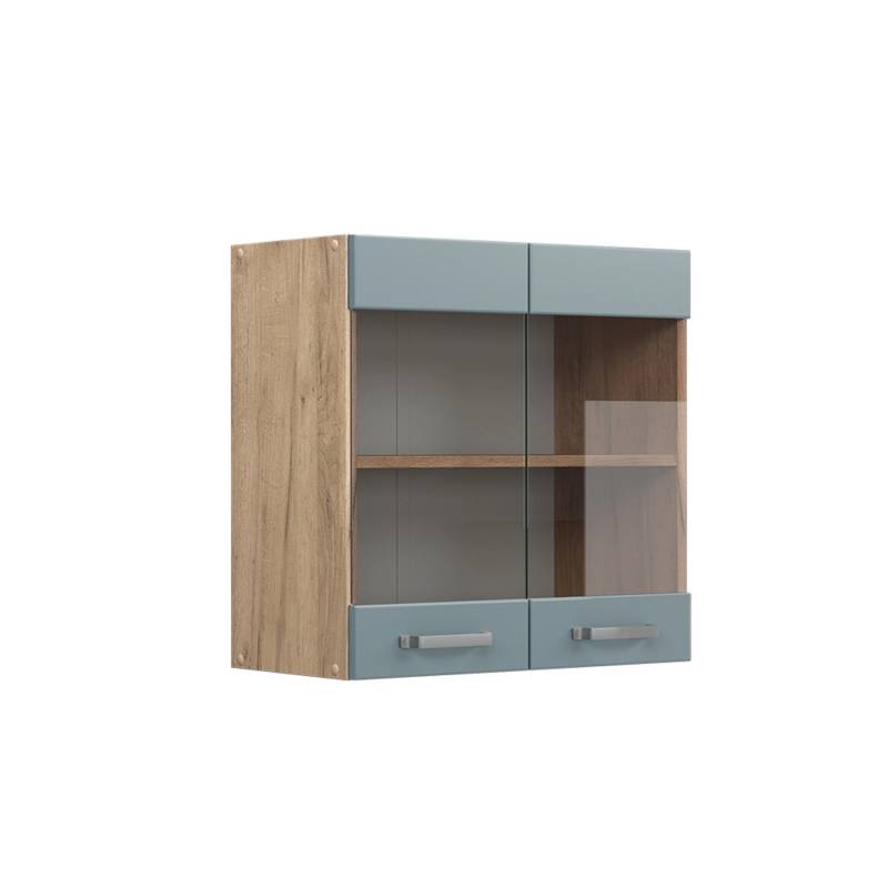 Vicco Küchenglasschrank R-Line Glashängeschrank Blau-Grau/Goldkraft Eiche 60 cm von Vicco