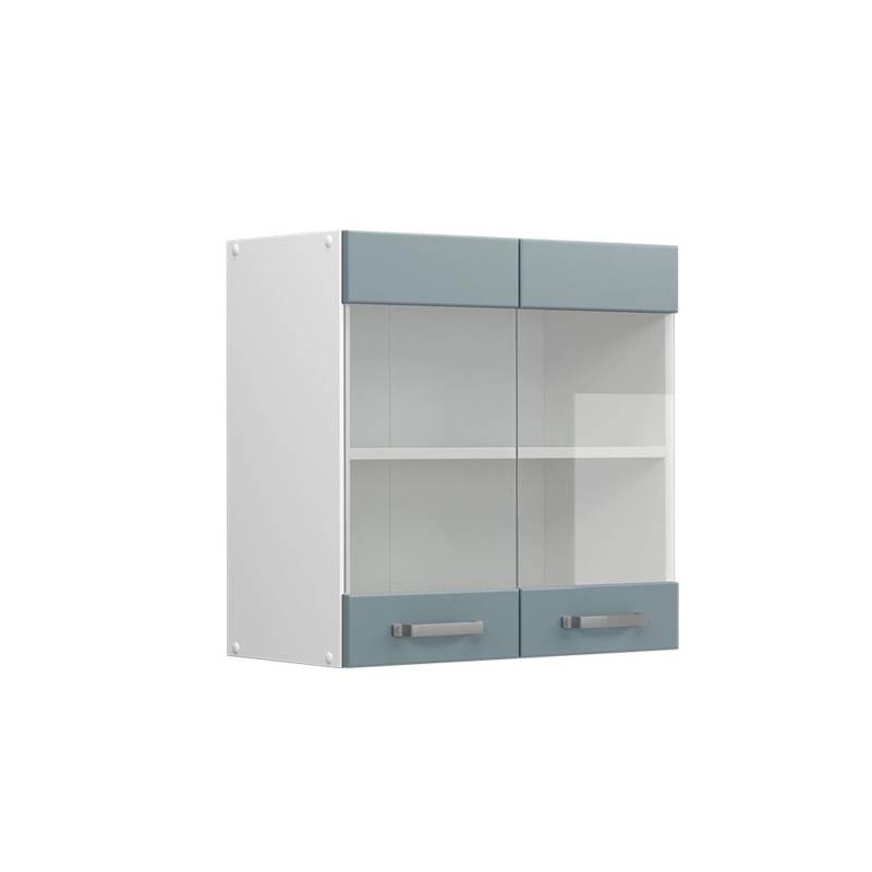 Vicco Küchenglasschrank R-Line Glashängeschrank Blau-Grau/Weiß 60 cm von Vicco