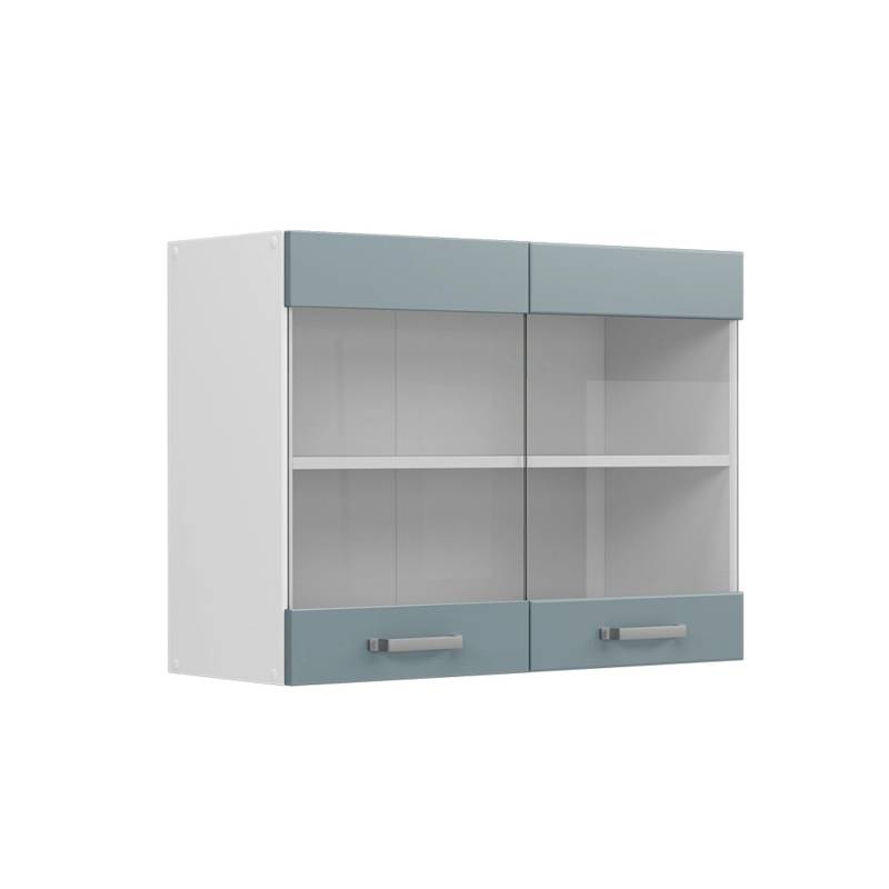 Vicco Küchenglasschrank R-Line Glashängeschrank Blau-Grau/Weiß 80 cm von Vicco