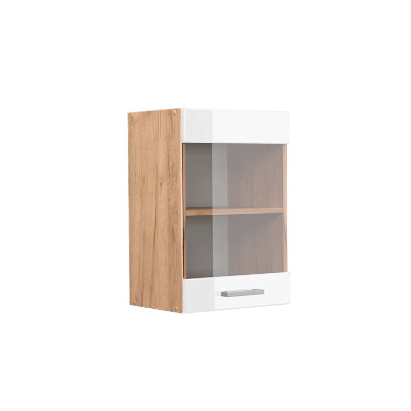 Vicco Küchenglasschrank R-Line Glashängeschrank Weiß Hochglanz/Goldkraft Eiche 40 cm von Vicco