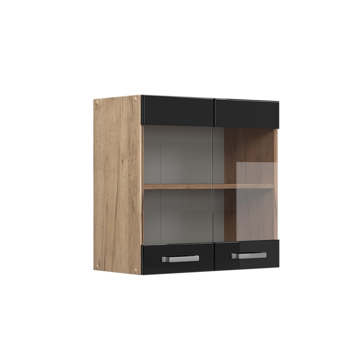 Vicco Küchenglasschrank R-Line Schwarz Hochglanz/Goldkraft Eiche 60 cm von Vicco