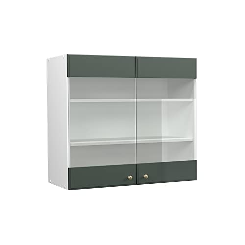 Vicco Küchenschrank Glas Fame-Line, Grün-Gold Landhaus/Weiß, 80 cm von Vicco