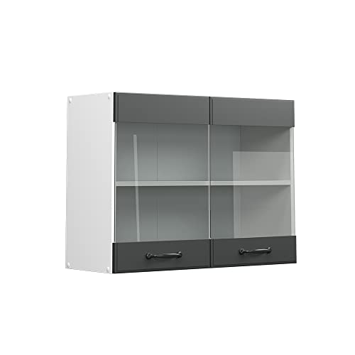 Vicco Küchenschrank Glas R-Line, Anthrazit Landhaus/Weiß, 80 cm von Vicco