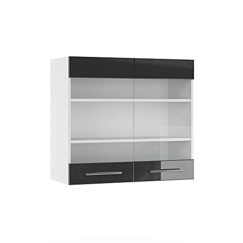 Vicco Küchenschrank Glas Fame-Line, Anthrazit Hochglanz/Weiß, 80 cm von Vicco