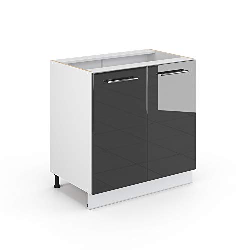 Vicco Spülenunterschrank Fame-Line, Anthrazit Hochglanz/Weiß, 80 cm mit Regal, ohne Arbeitsplatte von Vicco