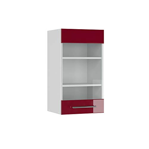 Vicco Küchenschrank Glas Fame-Line, Bordeaux Hochglanz/Weiß, 40 cm von Vicco