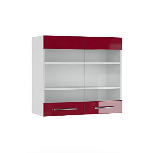 Vicco Küchenschrank Glas Fame-Line, Bordeaux Hochglanz/Weiß, 80 cm von Vicco