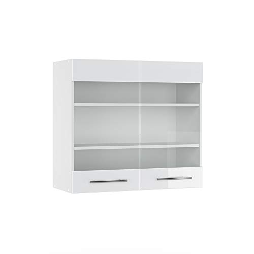 Vicco Küchenschrank Glas Fame-Line, Weiß Hochglanz/Weiß, 80 cm von Vicco