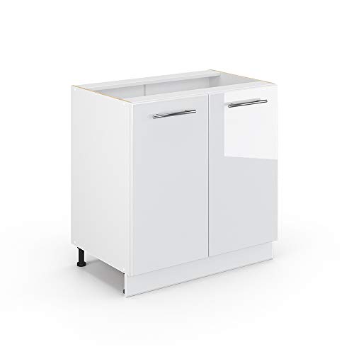 Vicco Spülenunterschrank Fame-Line, Weiß Hochglanz/Weiß, 80 cm mit Regal, ohne Arbeitsplatte von Vicco