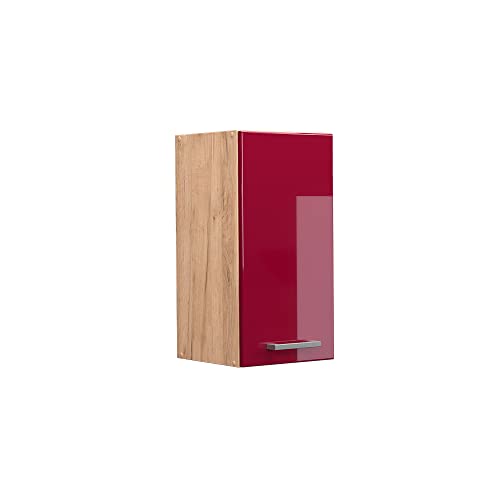 Vicco Hängeschrank R-Line, hängender Küchenschrank, Bordeaux Hochglanz/Goldkraft Eiche, 30 cm von Vicco