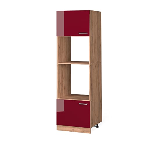 Vicco Mikrowellenschrank R-Line, Bordeaux Hochglanz/Goldkraft Eiche, 60 cm von Vicco