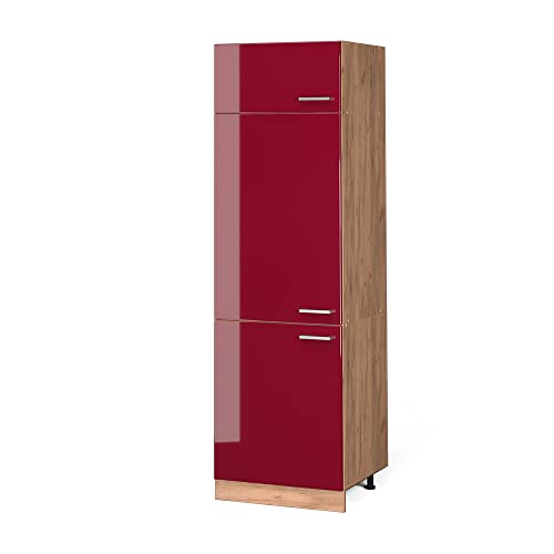 Vicco Kühlumbauschrank R-Line, Bordeaux Hochglanz/Goldkraft Eiche, 60 cm von Vicco