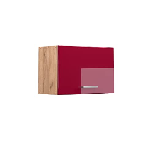 Vicco Hängeschrank R-Line, Bordeaux Hochglanz/Goldkraft Eiche, 60 cm Flach von Vicco