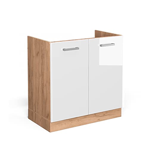 Vicco Spülenunterschrank R-Line, Weiß Hochglanz/Goldkraft Eiche, 80 cm ohne Arbeitsplatte Vicco Spülenunterschrank R-Line, Weiß Hochglanz/Goldkraft Eiche, 80 cm ohne Arbeitsplatte von Vicco