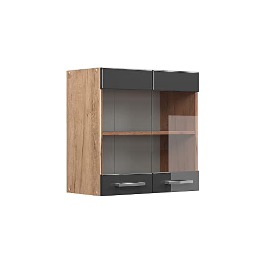 Vicco Küchenschrank Glas R-Line, Anthrazit Hochglanz/Goldkraft Eiche, 60 cm von Vicco