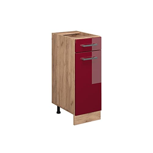 Vicco Küchenunterschrank R-Line, Bordeaux Hochglanz/Goldkraft Eiche, 30 cm ohne Arbeitsplatte von Vicco