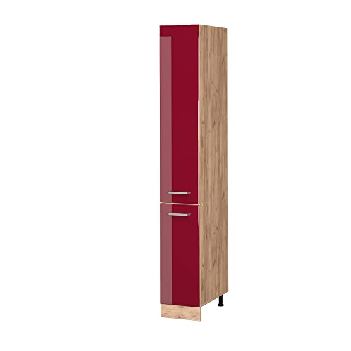 Vicco Apothekerschrank R-Line, Bordeaux Hochglanz/Goldkraft Eiche, 30 cm von Vicco